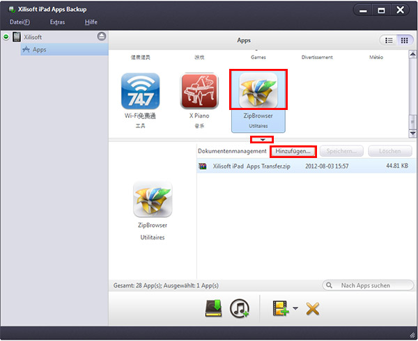 Xilisoft iPad Apps Backup Anleitung, Apps von iPad auf PC