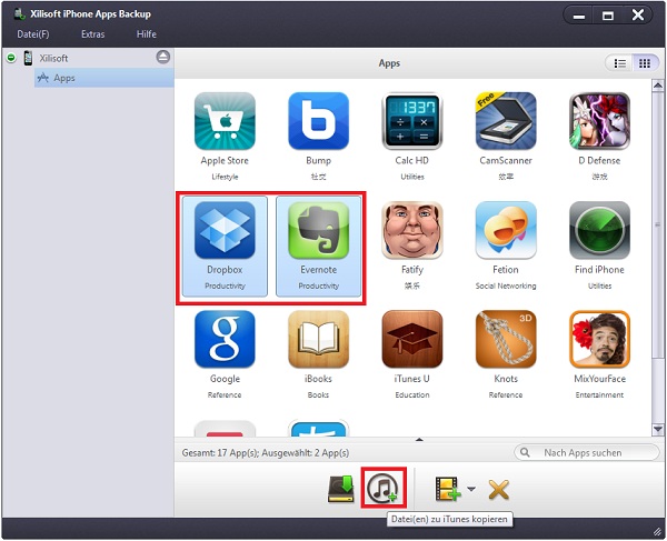 Xilisoft iPhone Apps Backup Anleitung, Apps von iPhone auf PC